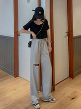 Grey Ripped Jogging Casual Pants