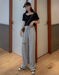 Grey Ripped Jogging Casual Pants