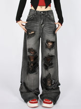 Grey Ripped Wide Leg Jeans