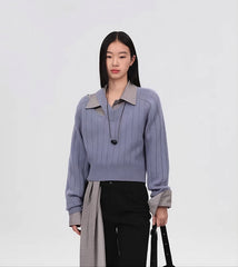 Purple Shoulder Cut-Out V-Neck Sweater
