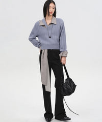 Purple Shoulder Cut-Out V-Neck Sweater
