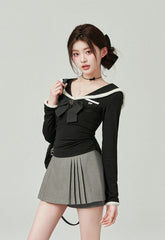 Grey Side Pleats Skirt