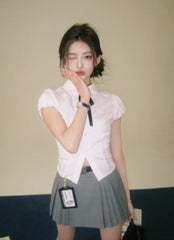 Grey Side Pleats Skirt