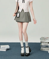Grey Side Pleats Skirt