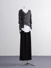 Grey Slanted Buttons Placket Sweater