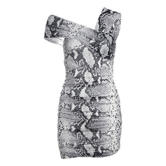 Grey Snake Print One-Shoulder Dress