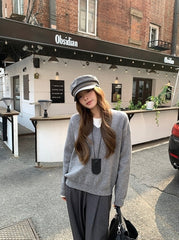 Grey Soft Classic Crewneck Knit Sweater
