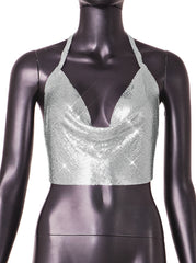 Grey Sparkly Backless Top