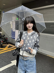 Grey Stars Pattern Hooded Jacket