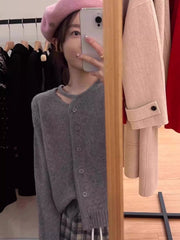 Grey Neckline Cut-Out Cardigan