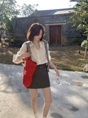 Grey Striped A-Line Skirt