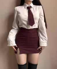 Grey Striped Slit Mini Skirt