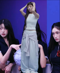 Grey Stripes Removable Tie Waist Pants