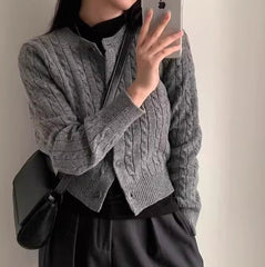 Grey Twist Pattern Button Cardigan