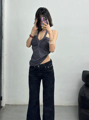 Grey V-Neck Halter Top