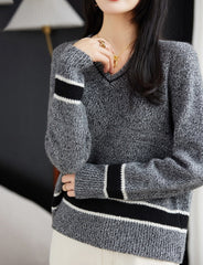 Grey V-Neck With Black Linings Sweater