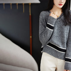 Grey V-Neck With Black Linings Sweater