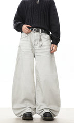 Grey Washed Wide-Leg Baggy Jeans