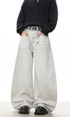 Grey Washed Wide-Leg Baggy Jeans