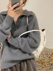 Grey Wide Collar Mink Sweater