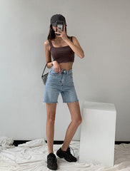 Blue Raw Edge Denim Shorts