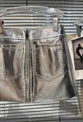 Silver Grey Zip-Up Mini Skirt