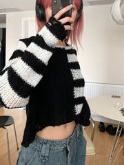 Black Cropped Stripe Sweater