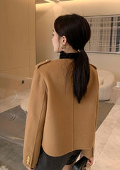 Brown Cashmere Round Neck Coat