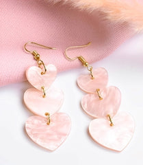 Pink Three-Hearts Geometric Earrings