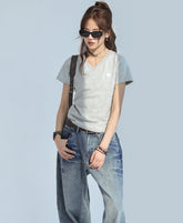 Heart Embroidered V Neck Short Sleeve Cooling Top