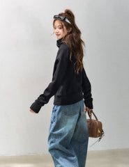 Heart Embroidered Zip Up Cropped Sweatshirt Jacket