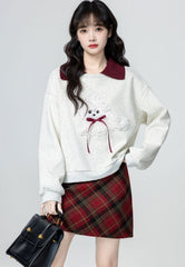 Heather Grey Polo Collar Cartoon Colorblock Sweatshirt