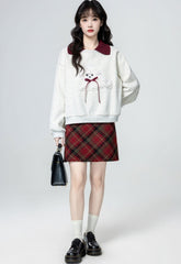 Heather Grey Polo Collar Cartoon Colorblock Sweatshirt