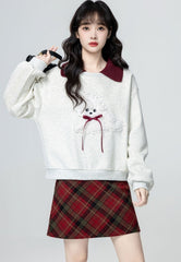 Heather Grey Polo Collar Cartoon Colorblock Sweatshirt