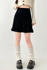 High Waist Black Knitted A Line Skirt
