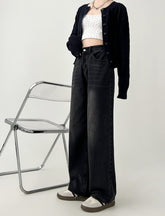 High Waist Loose Fit Black Grey Denim Pants