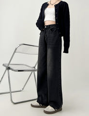 High Waist Loose Fit Black Grey Denim Pants