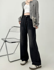 High Waist Loose Fit Black Grey Denim Pants