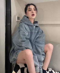 Blue Oversized Denim Hoodie