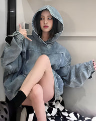 Blue Oversized Denim Hoodie