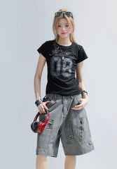 Hot Diamond Letter Print Slim Fit T Shirt