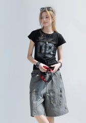 Hot Diamond Letter Print Slim Fit T Shirt