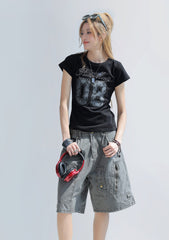 Hot Diamond Letter Print Slim Fit T Shirt