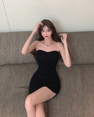 Black Pleated Tube Dress