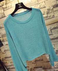 Blue Crewneck Sheer Sweater
