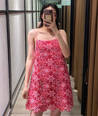 Red Flower Crochet Dress