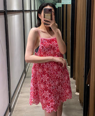 Red Flower Crochet Dress