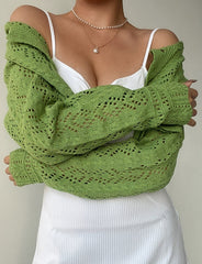 Green Jacquard Mesh Knit Cardigan