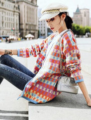 Orange Checkered Cardigan