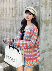 Orange Checkered Cardigan